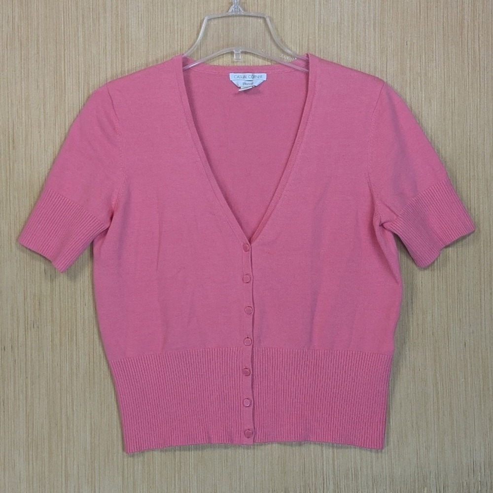 Casual Corner Cardigan Sweater Women Large Pink Stretch Feminine Romantic Dainty